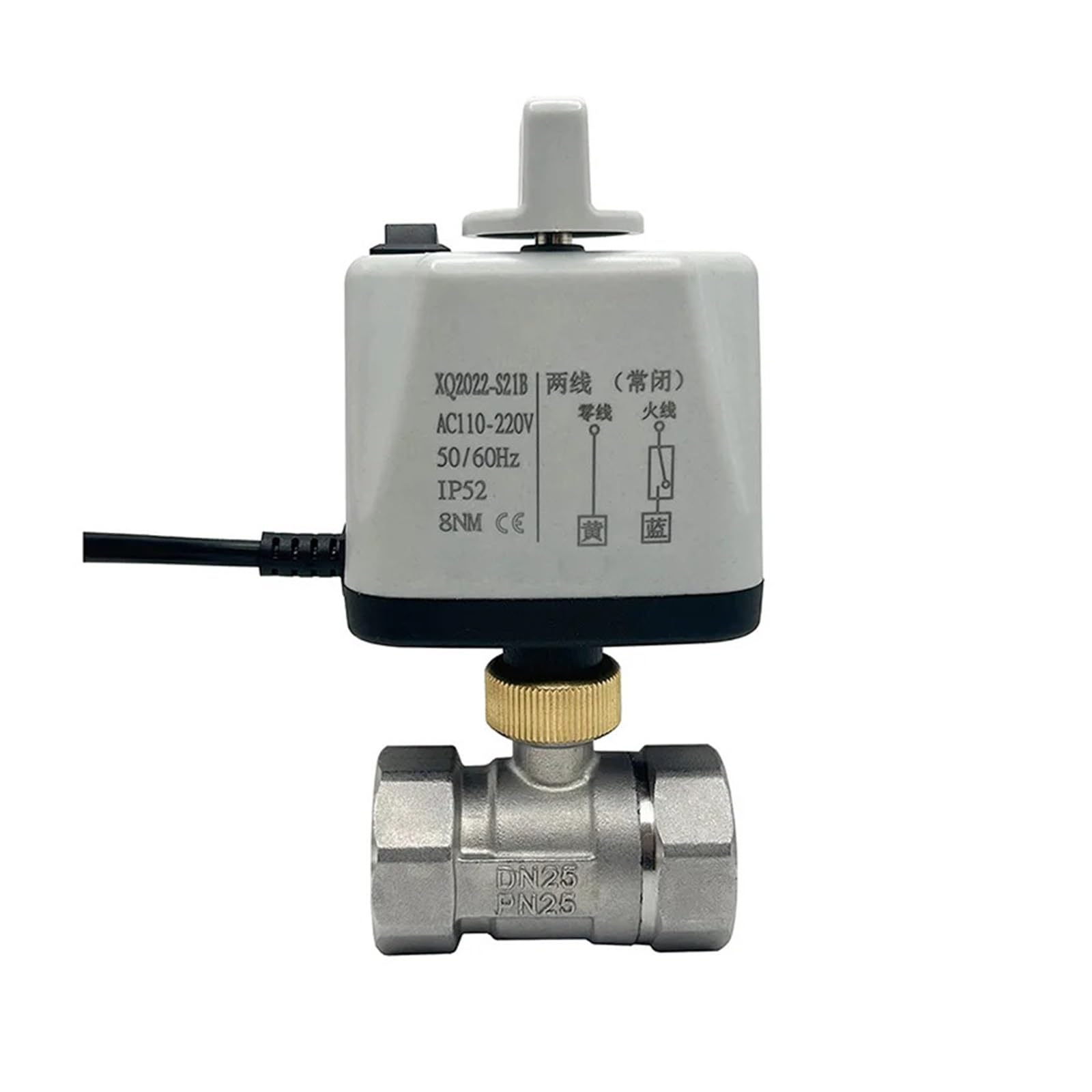 Valve motorisée Vanne à boisseau sphérique motorisée en acier inoxydable 1/2", 3/4", 1", 1-1/4", 1-1/2", 2", avec interrupteur manuel, vannes normalement fermées/ouvertes, commande à 2 fils(DN32,CLOSE