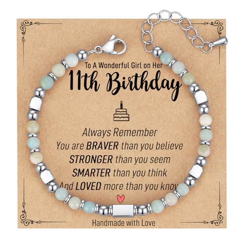 Image of AryaHozel 4mm Natural Stone Bracelet with Birthday Cards, 6-21 Year Old Birthday Gifts for Girls Daughter Granddaughter Niece Sister Women Friends