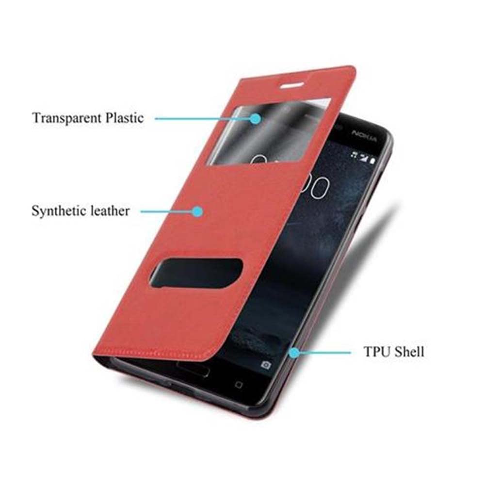 Custodia Flip Cadorabo Per Nokia 5 2016: Stile In Similpelle Rosso Chili Con Funzione Portafoglio - 2
