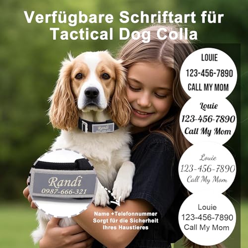 Hundehalsband Personalisiert Mit Metallschnalle und Reflektierendes Etikett, Leichtes Taktisches Personalisiert Hundehalsband für Große Mittlere Hunde, Benutzerdefinierte Hunde Halsband
