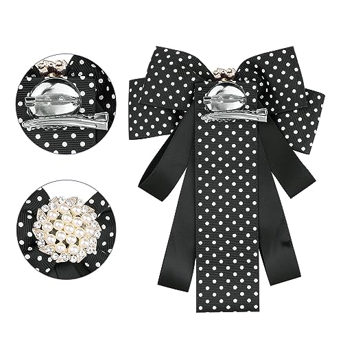 Image of Ribbon Polka Dots Bow Ties Cute Bowties for Women, Clip Fashion Collar Decoration