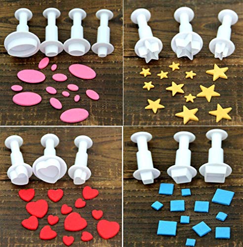 Fondant Cutter 13pcs/ Set, Geometric MultiCutters for Cake Design - Round Square Oval Heart - Small, Medium & Large Size