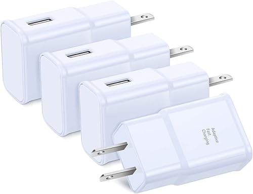 Cargador de pared de carga rápida adaptable, paquete de 4 adaptadores de pared USB de carga rápida, cargador de teléfono de viaje compatible con