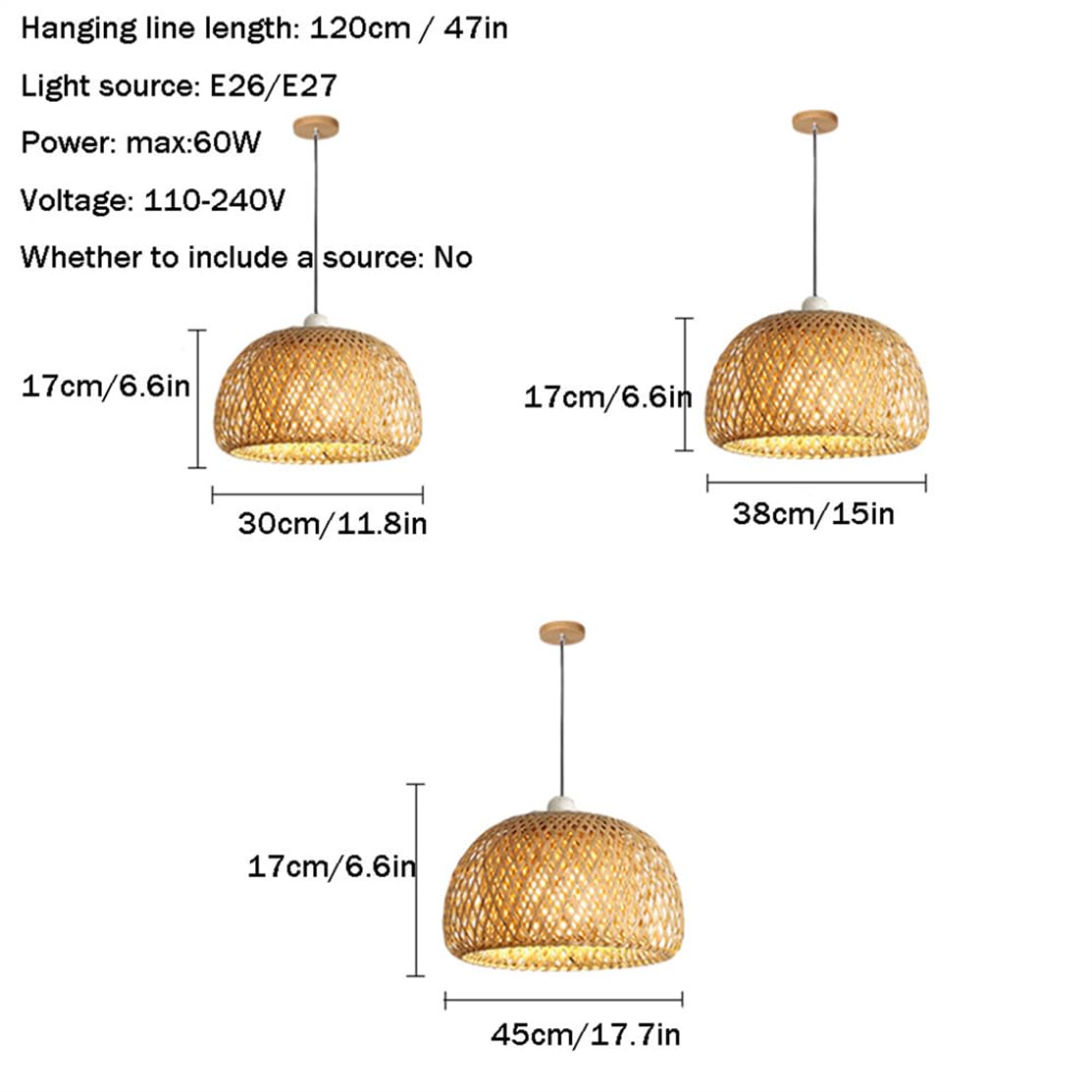 Lampadario Rustico A Sospensione In Bambù A Forma Di Nido D'uccello, Confezione Da 1, Con Gabbia In Rattan Intrecciato In Vimini Naturale E Attacco E26, Ideale Per Soggiorno, Sala Da Pranzo