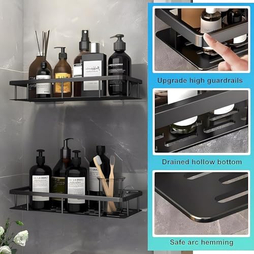 Image of TEKCOOL Self Adhesive Bathroom Shelf for Wall, Wall Mounted Bathroom Shelves Without Drilling, Aluminum Bathroom Organizer Rack for Bathroom Accessories Storage Organiser Stand (1 PCS, Black)'