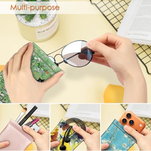 Image of FINTIE Soft Eyeglasses Case with Cleaning Cloth, Portable Squeeze Top Vegan Leather Glasses Pouch, Sunglasses Eyewear Bag