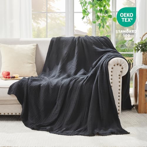 Image of EMME Muslin Blankets for Adults Throw Blanket for Couch Breathable Gauze Soft Lightweight Airy Black King 108 inch x 90 inch