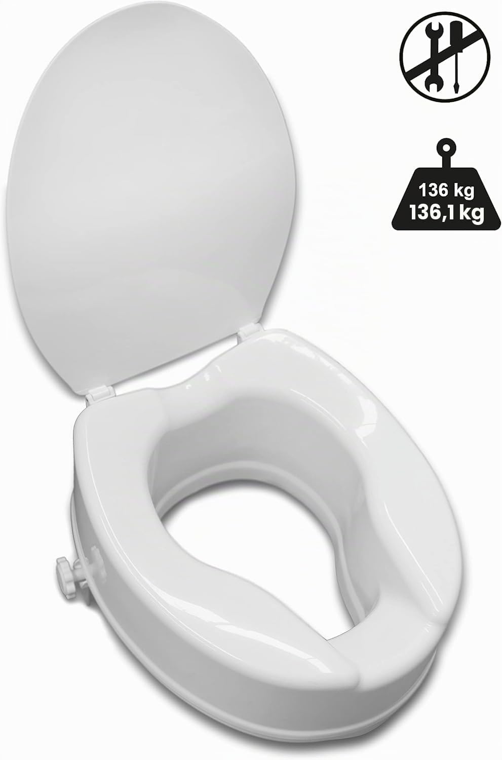 PEPE Mobility Rialzo WC per Anziani con Coperchio (10 cm), Alzawater per Protesi Anca, Universale, Disabili, Bianco