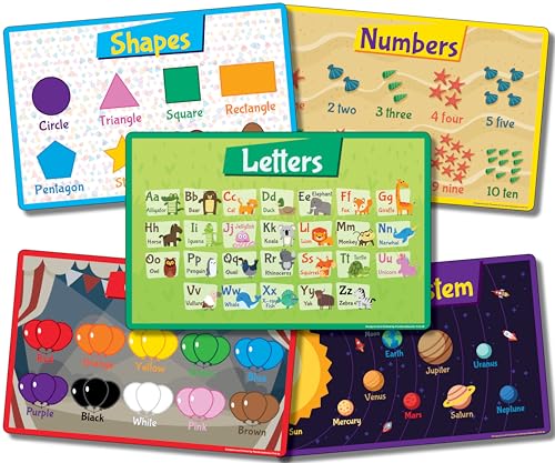 Image of 5 Pack Placemats for Kids, 100% Waterproof & Reusable, No Stains or Sharp Peeling Corners, Educational Children Placemat (Ages 1-4)