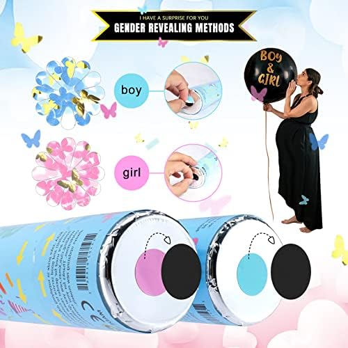 Gender Reveal Confetti Cannons, Biodegradable Confetti Cannon Poppers, 2 Pink + 2 Blue Boy or Girl 12 Inch Gender Reveal Confetti Poppers for Baby Gender Reveal Party