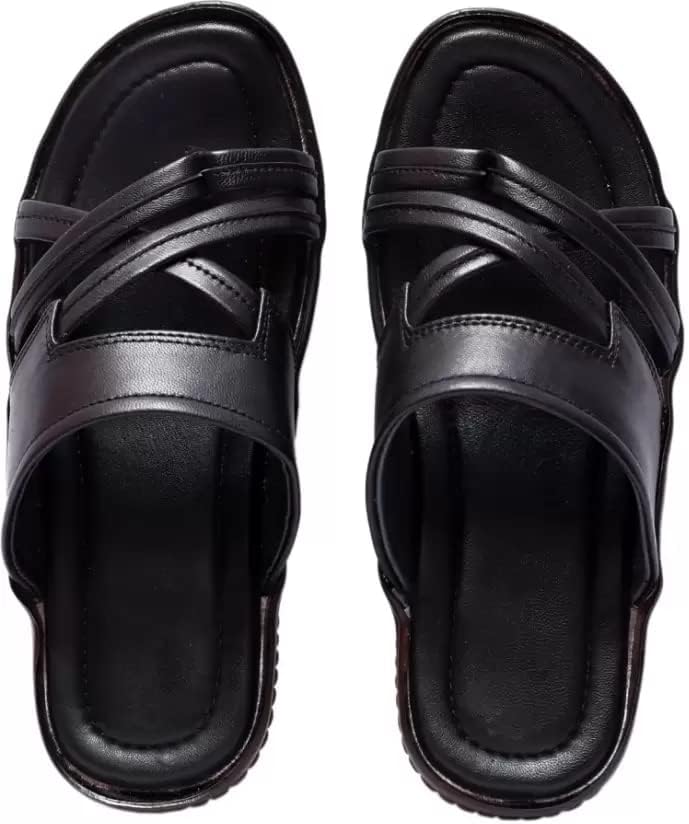 CALIBREL Men Black Leather Casual Sandals