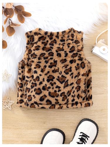 WDIRARA Toddler Girl's Leopard Print Fur Vest Outwear Lightweight Sleeveless Teddy Coat2