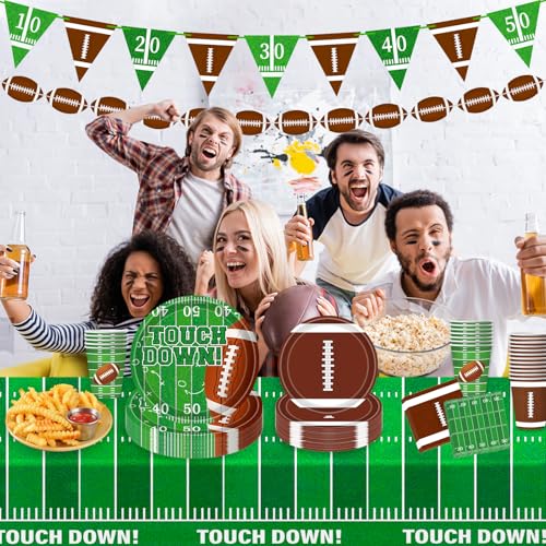 Football Party Decorations Football Party Supplies Kit Serve 24 Plates Napkins Cups Banner Tablecloth for Foot Ball Themed Birthday Gameday Decorations - Image 4