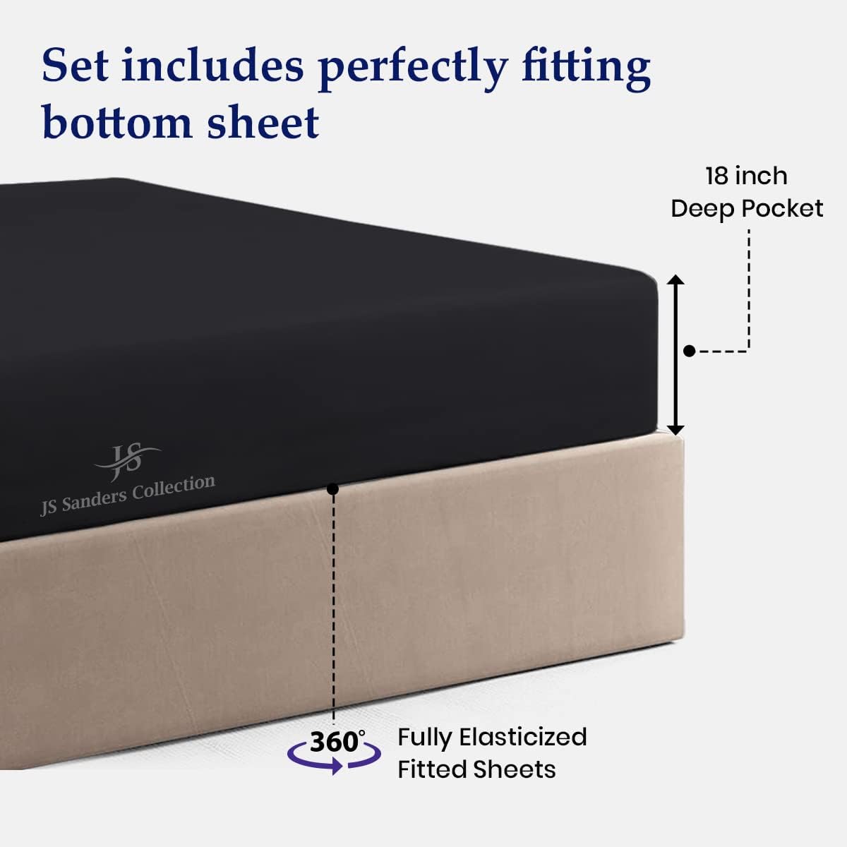 CASA LINEN 4 Piece Sheet Set 100% Egyptian Cotton Bed Sheets 1000 Thread Count Luxury Hotel Quality Sheet Set Italian Finish Premium Sheets Long Staple Fits Up to 18 Inch Deep Pocket (Black,Full)
