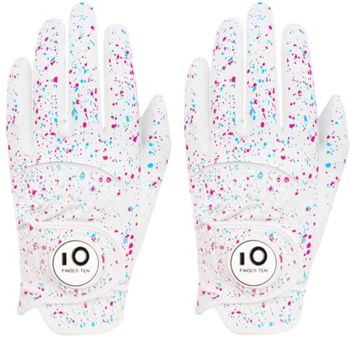 FINGER TEN Golf Gloves Men Left Hand for Right Handed Golfer Resistant Grip Weathersof Value 2 Pack
