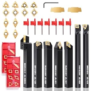 Lathe Turning Tool Set, 16mm Shank Metal Lathe 7Pcs Lathe Tools for Grooving, Threading, and Semi-Finishing - Includes 2 Box Carbide Inserts (16mm)