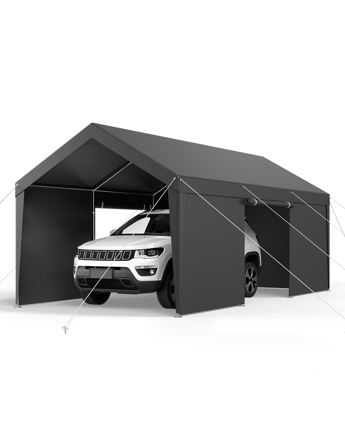 VEVOR Cochera 3,05 x 6,09 x 2,87 m, Cochera Potable con Paredes Laterales y Puerta Desmontables, Marquesina para Coches Resistente a los Rayos UV y al Agua, para Automóviles, Embarcaciones, Gris