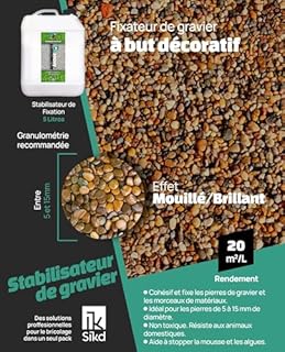 Sikd - Stabilisateur de gravier 5L. Liant pour gravier et cailloux jardin exterieur. Resine gravier pour lier le gravier, les pierres, l'écorce dans les jardins, les terrasses,... Effet mouillé