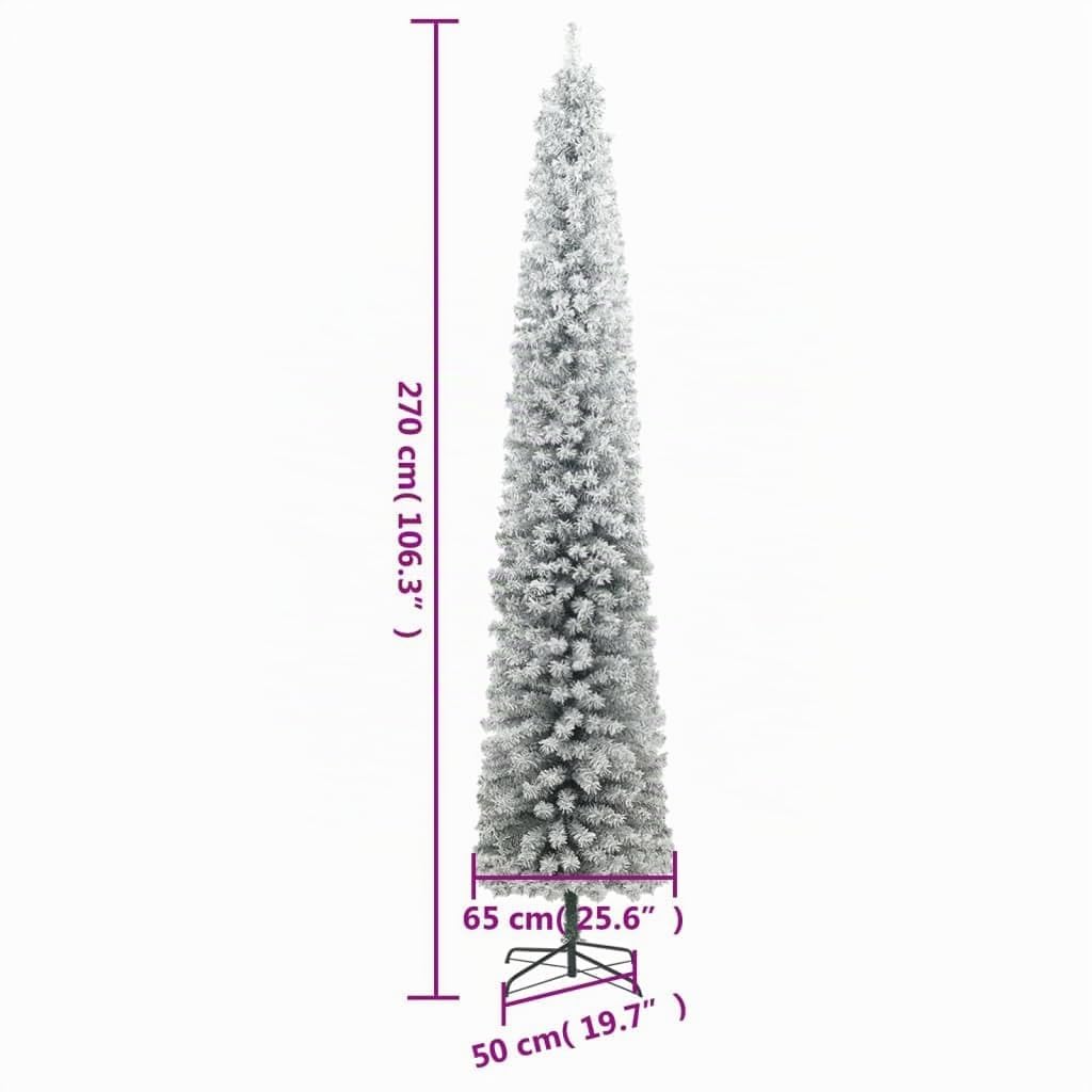 vidaXL Albero di Natale Sottile con Base e Neve Floccata 270 cm PVC
