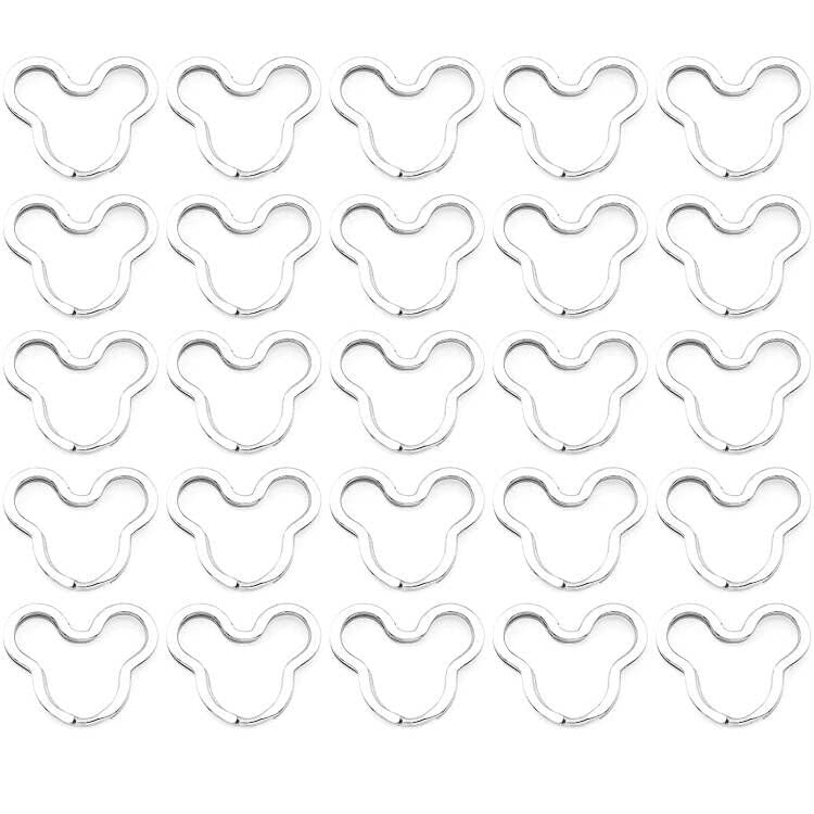 KXJHY 25PCS Mouse Head Shape Key Rings, Crafts DIY Keychain Metal Key Rings for Home Car Office Organization, Arts Crafts Projects (Silver)