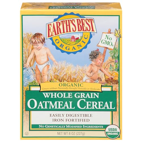 Earth’s Best Organic Baby Food, Organic Whole Grain Oatmeal Baby Cereal, Non-GMO, Easily Digestible and Iron Fortified Baby Food, 8 oz Box (Pack of 12)