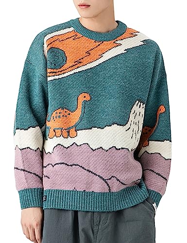Image of Arssm Mens Oversized Dinosaur Sweater Knit Crewneck Vintage Tops
