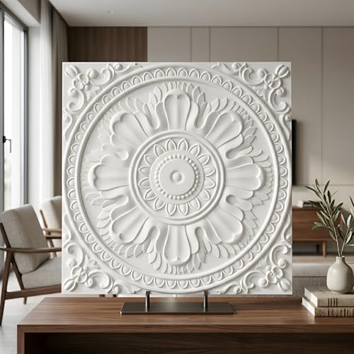 Image of Kayra Decor PVC Ceiling Panel 2x2 Feet (60x60 cm) - Regal Ornate Design, White| Pack of 50 3D Decorative Ceiling & Wall Panels | Waterproof Home Interior Decor