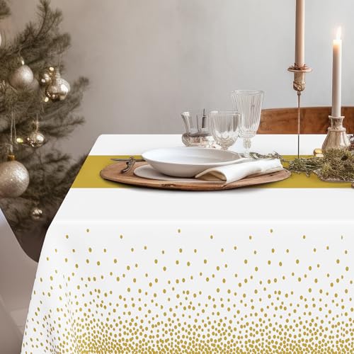 Image of 4Pack Disposable Plastic Table Cloths for Parties, 54 inch x 108 inch White and Gold Rectangle Table Covers, Waterproof Tablecloth for Rectangle Tables Suitable for New Years Eve Thanksgiving Wedding Supplies