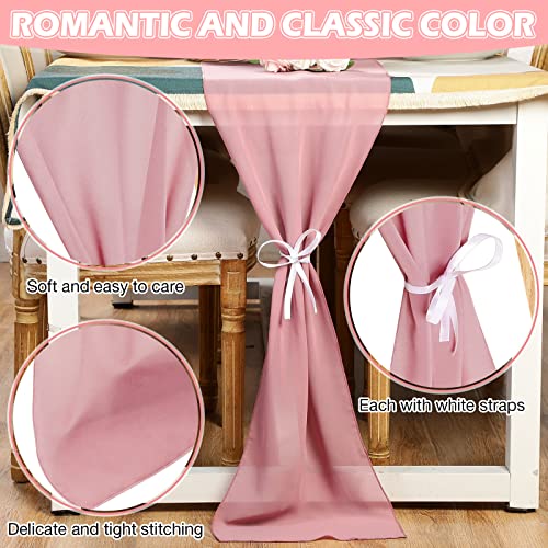 Chumia 24 Pack Chiffon Table Runners Romantic Sheer Table Decorations Long Tulle Runner For Wedding Bridal Shower Party Supplies Decor, 118 X 12 Inches (Dusty Rose) #TOP2