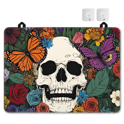 Image of Stove Top Covers for Electric Stove,Halloween Skull Flat Top Stove Cover,Colorful Butterfly Flowers Heat Resistant Glass Top Stove Cover Protector Anti-Slip Range Covers, 28 x 20 Inch