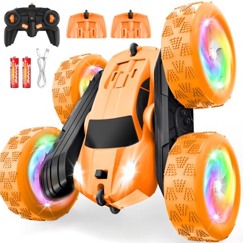 Image of Remote Control Car, Outdoor Toys RC Cars for Kids Ages 6-12, 4WD Double Sided Stunt Vehicle with Upgraded USB-C Modular Batteries, 5 6 7 8 9 10+ Year Old Boy Birthday Orange