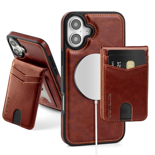 SkyEagle Compatible with Magsafe 2 in 1 Detachable iPhone 16 Wallet Case with Card Holder for Women Men,Magnetic PU Leather RFID Blocking Flip Kickstand Credit Slots,for Apple 16 6.1
