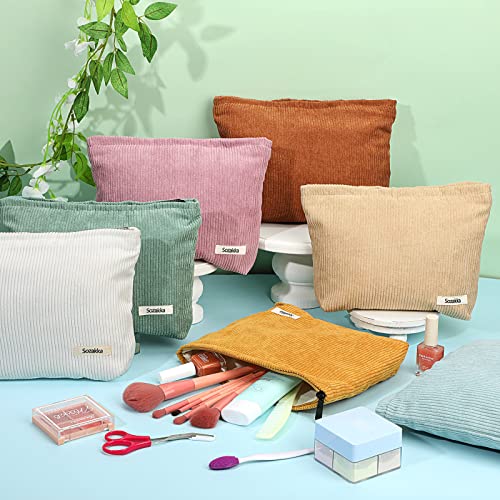 Hillban 12 Pieces Corduroy Makeup Bag Large Cosmetic Bag 10 x 7 Inches Zipper Storage Makeup Pouch Velvet Travel Toiletry Bag Brushes Accessories Organizer Purse for Women Gifts, 12 Colors4