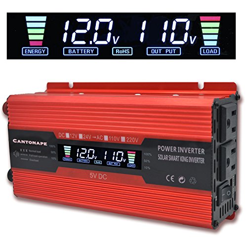 Cantonape 700W/1500W(Peak) Car Power Inverter DC 12V to 110V AC Converter with LCD