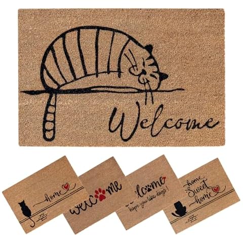 Durable Cat Design Coir Door Mat Cover