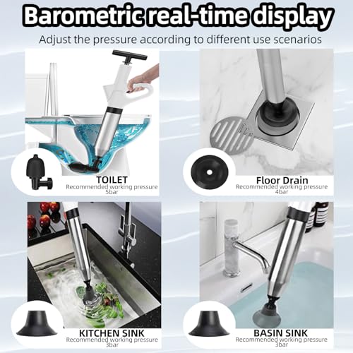 Image of High Pressure Air Plungers,Toilet Plunger Clog Remover for Bathroom Heavy Duty,Toilet Unclogger with Real Time Barometer,Suitable for Toilet, Floor Drain, Sewer