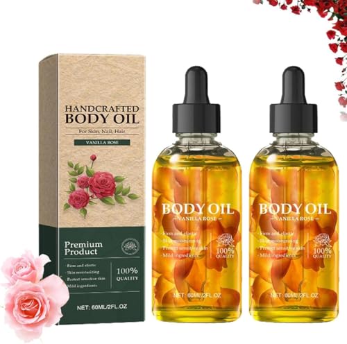 Aceite Corporal De Rosa De Vainilla, Aceite De Grado Premium Artesanal Para La Piel, Cabello, Aceite Hidratante Del Cuerpo Natural Con Almendras Dulces Y Aceite De Semilla De Jojoba 2PCS