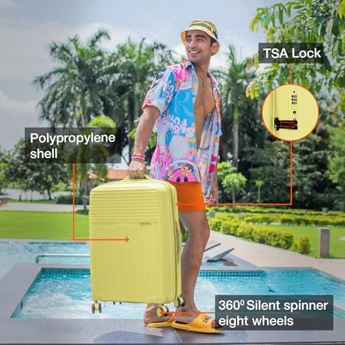 Image of Nasher Miles Krabi Expander Hard-Sided Polypropylene Luggage Set of 3 | 55cm, 65cm & 75cm | 8 Wheels Small, Medium & Large Trolley Bag for Travel | Suitcase (Yellow)