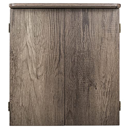 Unicorn LED Bristle Dartboard Cabinet Set - LED Tournament-Style Lighting - Official Size Dartboard - Woodgrain Finish Cabinet with Chalk Scoreboards - Includes Six Steel Tip Darts, Brown - Thumbnail 5