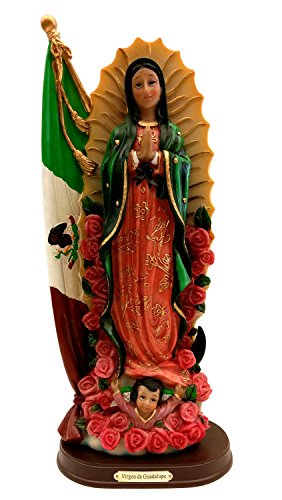 12 Inch Our Lady of Guadalupe Virgen de Guadalupe with Mexican Flag Statue
