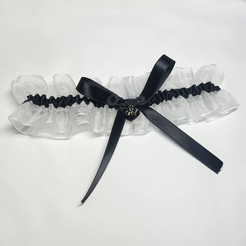 Giarrettiera da Sposa Giarrettiera in Pizzo Europeo E Americano Fiocco in Nastro Anello Gamba in Pizzo Accessori da Sposa (Color : A, Size : 2pcs)
