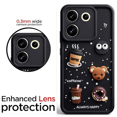 Image of Bintage Cute Fun Taddy| 3D Ball Bear| Donut| Coffee Rubber Case Full Body & Camera Protection Back Cover Compatible for Tecno Camon 20 Pro 5G - Black