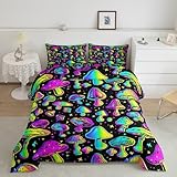 Erosebridal Mushroom Comforter Set Queen Cute Mushroom Comforter for Kids Girls Boys Cartoon Tie Dye Bedding Sets Teal Purple Neon Ombre Down Comforter Wild Colorful Botanical Quilt Set