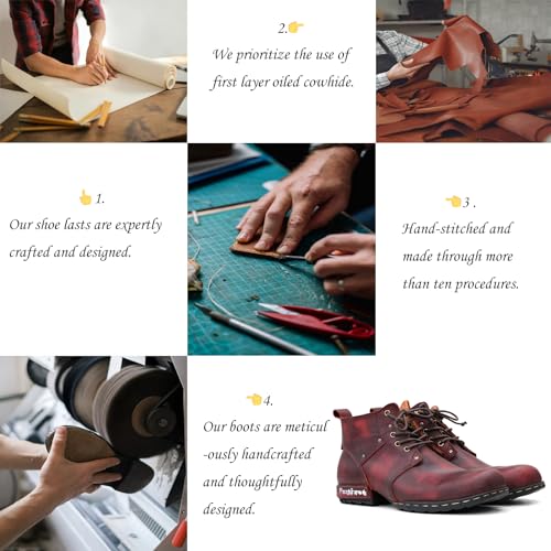 Image of Motorcycle Boots Men,Riding Leather Motorcycle Boots for Men, Lace up Dress Boot,Burgundy