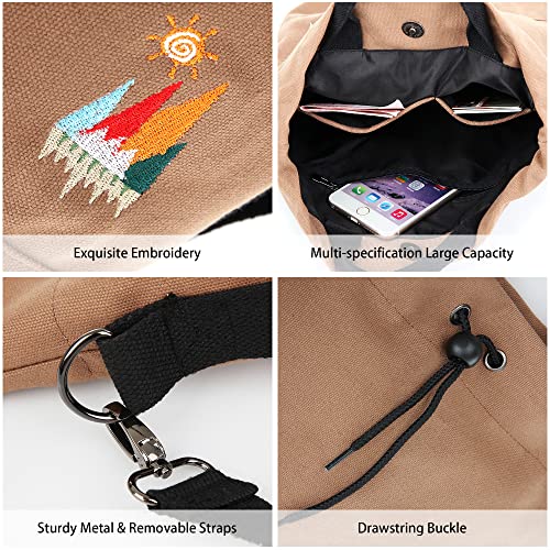 Image of Women Canvas Tote Handbags Casual Shoulder Work Bag Crossbody Bag with Sunshine Embroidery (Brown)
