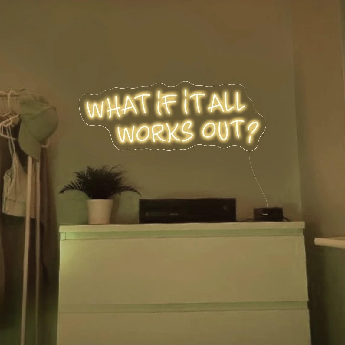 What If It All Works Out Wall Art Neon Sign, Positive Led Neon Sign, Apartment Aesthetic Wall Sign, Office Fashion Decor, Bedroom Light