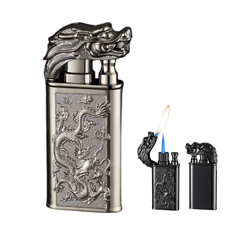 Encendedor de antorcha de butano, resistente al viento, de doble llama, recargable, diseño de doble boquilla, regalo creativo para hombres, perfecto para acampar y uso al aire libre