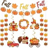 Fall Party Decorations Supplies - NO DIY - Autumn Home Decor Set Include Glitter Fall Banner Pumpkin Maple Leaf Garland, 6pcs Hanging Swirls, 4Pcs Maple Leaves Garland Strings for Thanksgiving Party