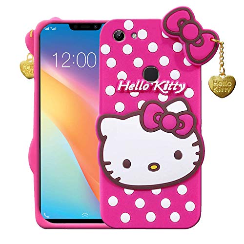 Image of Unirock Hello Kitty Back Case Cover for Vivo Y81| 3D Cute Hello Kitty Case |Soft Silicone Rubber Back Cover with Pendant Kitty Cover for Vivo Y81 (Pink)