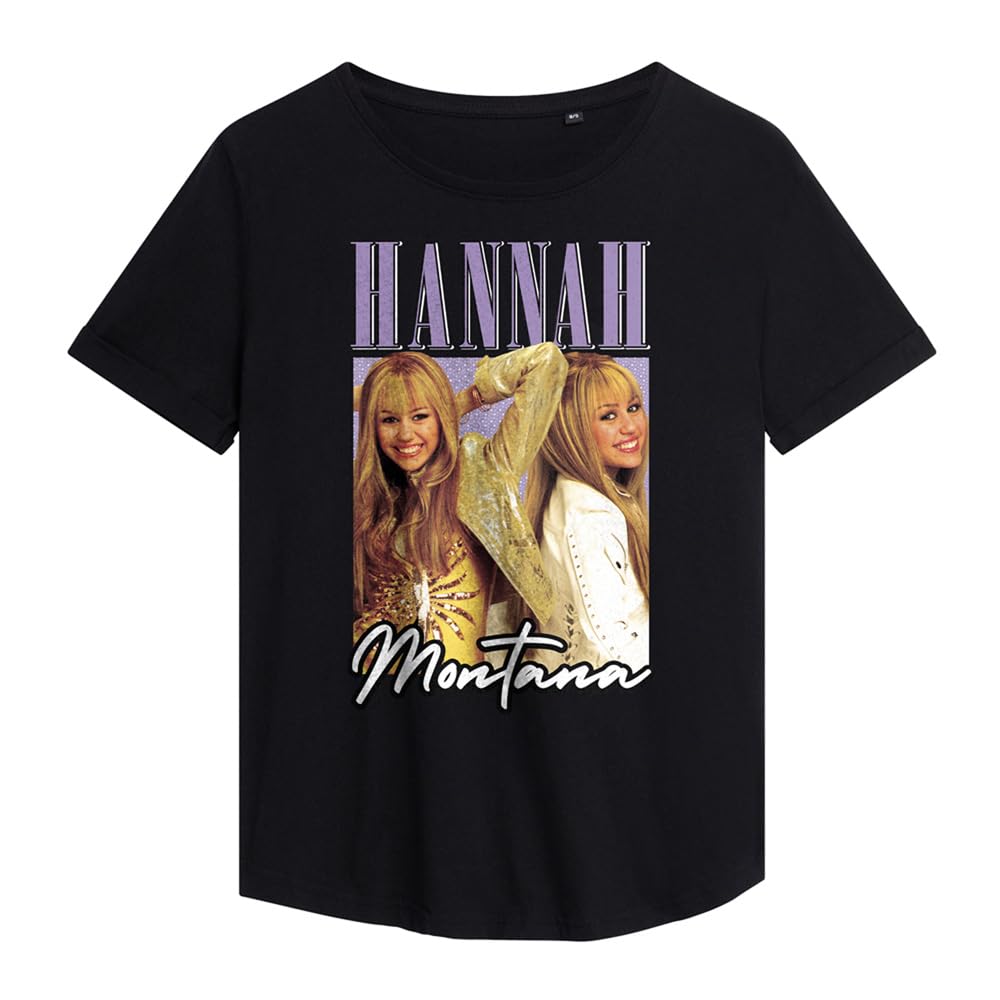 Disney Women's Black Hannah Montana Montage Fashion T Shirt, Extra Large